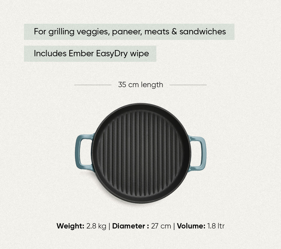 TitaniumClad™  Cast Iron Grill Pan 27cm - Ocean