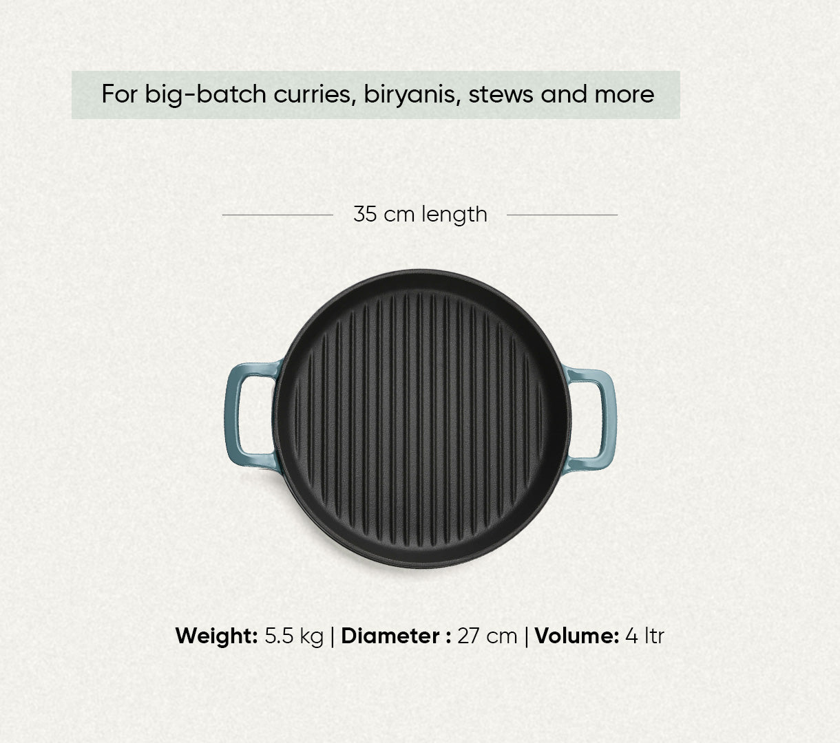 TitaniumClad™  Cast Iron Grill Pan 27cm - Ocean