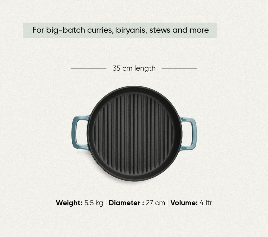 TitaniumClad™  Cast Iron Grill Pan 27cm - Ocean