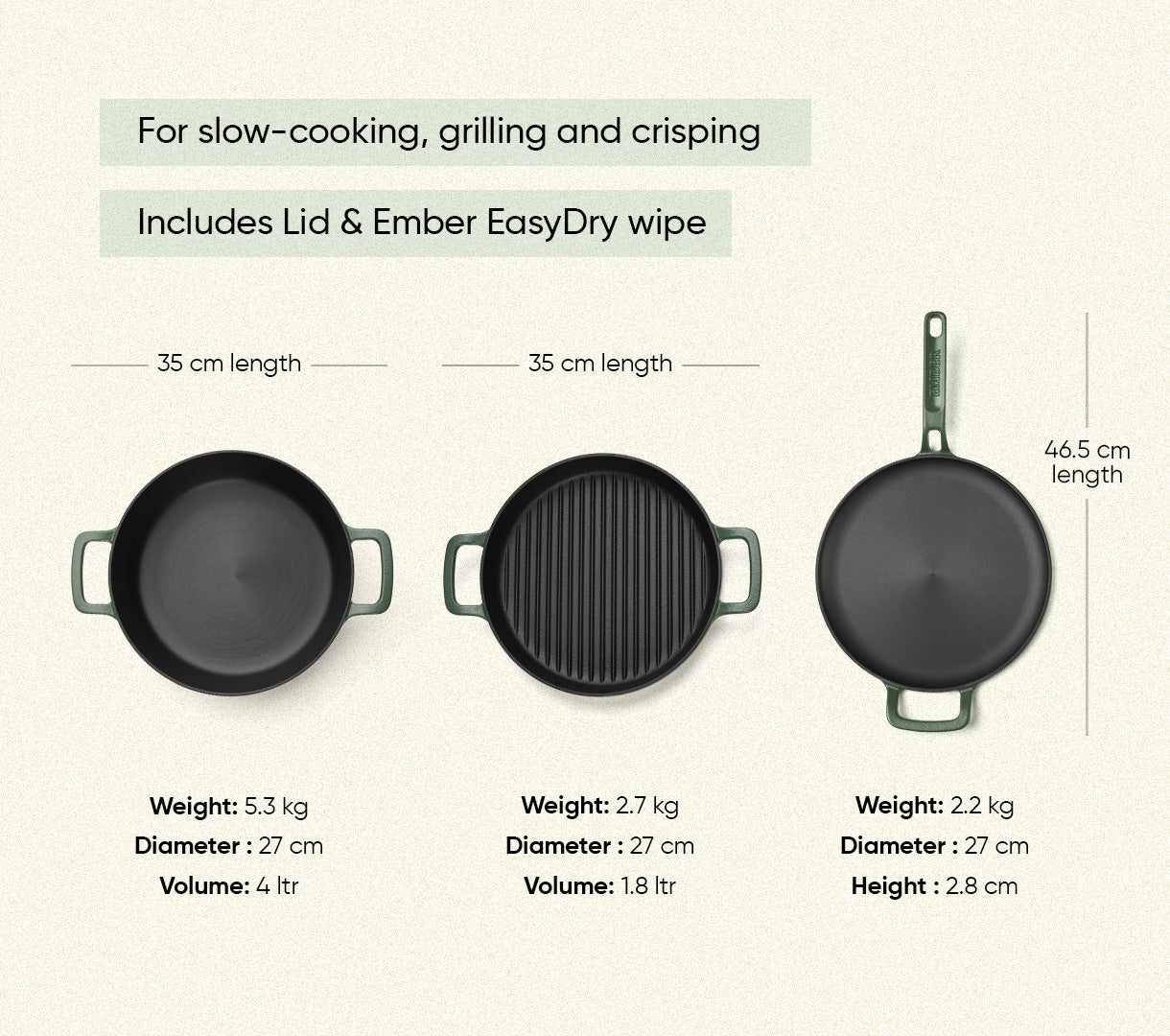 Pre-Seasoned Cast Iron Trio - Coorg Green