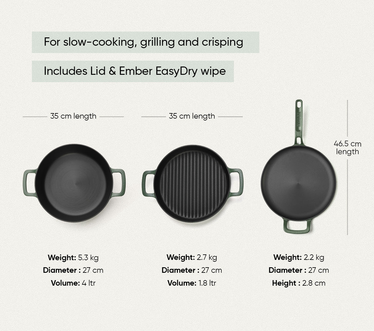Pre-Seasoned Cast Iron Trio - Coorg Green