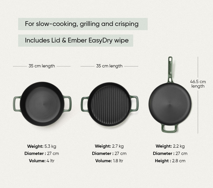 Pre-Seasoned Cast Iron Trio - Coorg Green