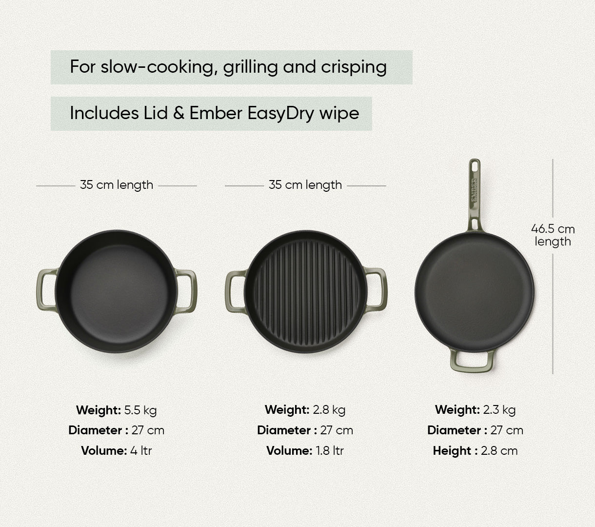 Cast Iron Trio with Storage - Sage