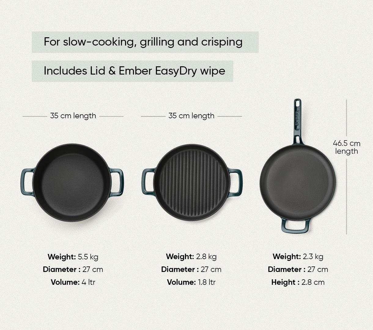Cast Iron Trio with Storage - Teal
