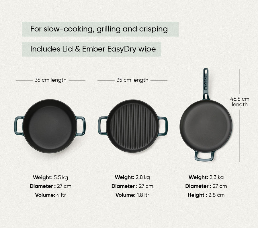 Cast Iron Trio with Storage - Teal