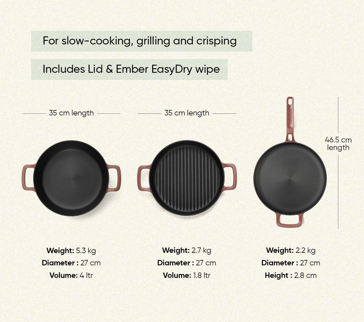 Pre-Seasoned Cast Iron Trio - Jaipur Terracotta