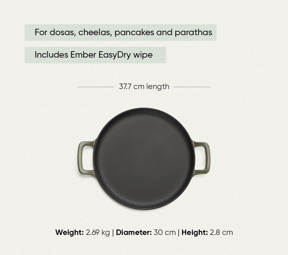 TitaniumClad™  Cast Iron Tawa 30cm - Sage