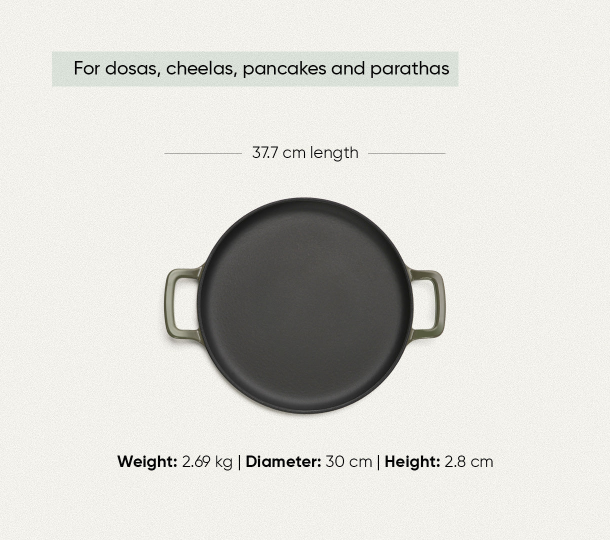 TitaniumClad™  Cast Iron Tawa 30cm - Sage