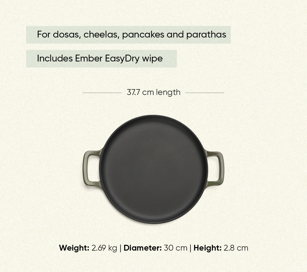 TitaniumClad™  Cast Iron Tawa 30cm - Sage