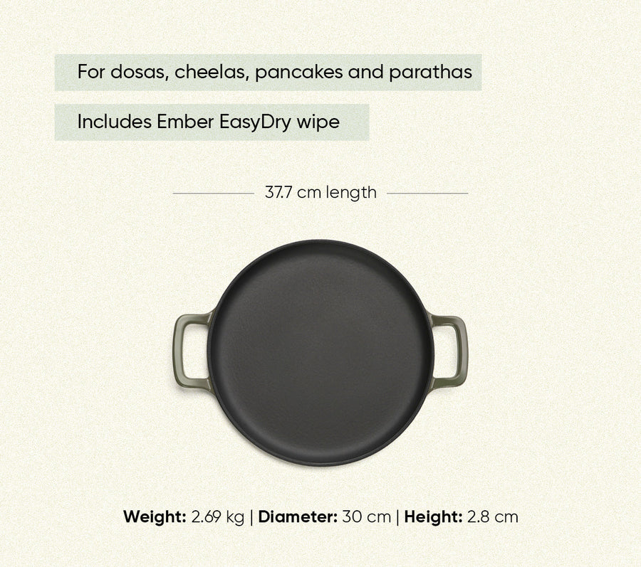 TitaniumClad™  Cast Iron Tawa 30cm - Sage