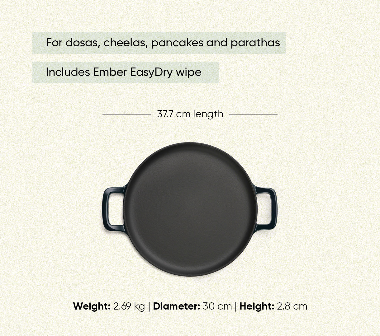 TitaniumClad™  Cast Iron Tawa 30cm - Teal