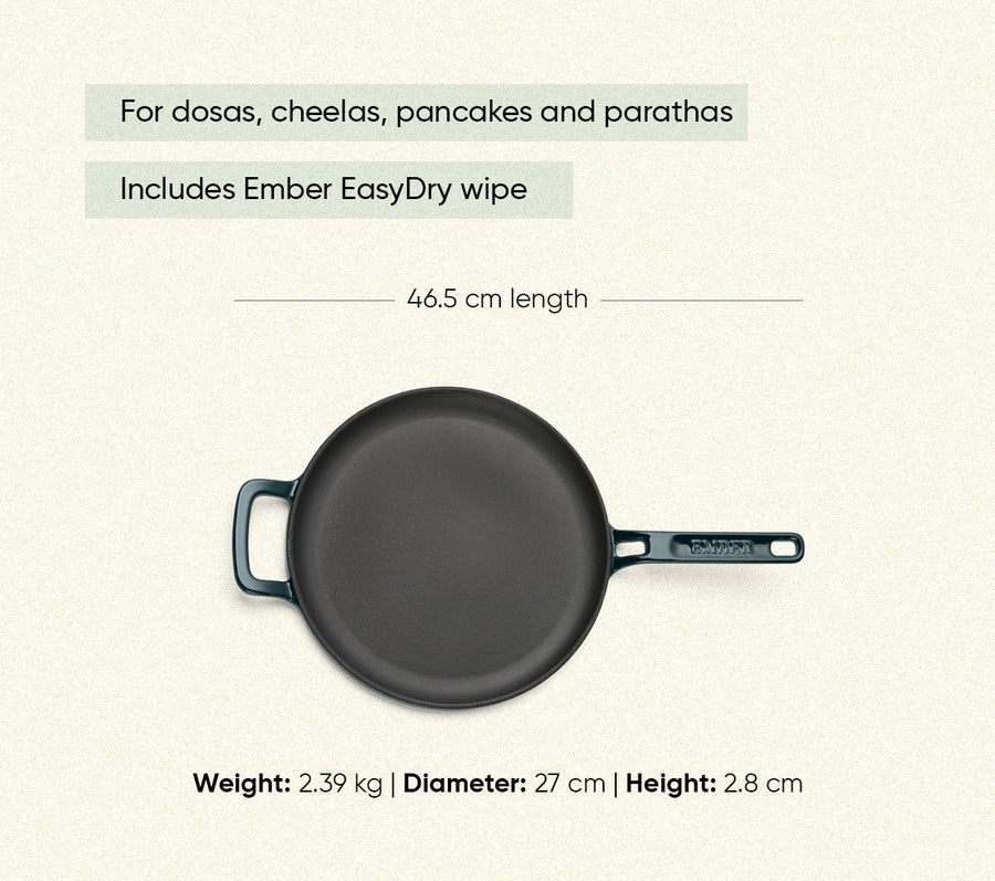 TitaniumClad™  Cast Iron Tawa 27cm - Teal