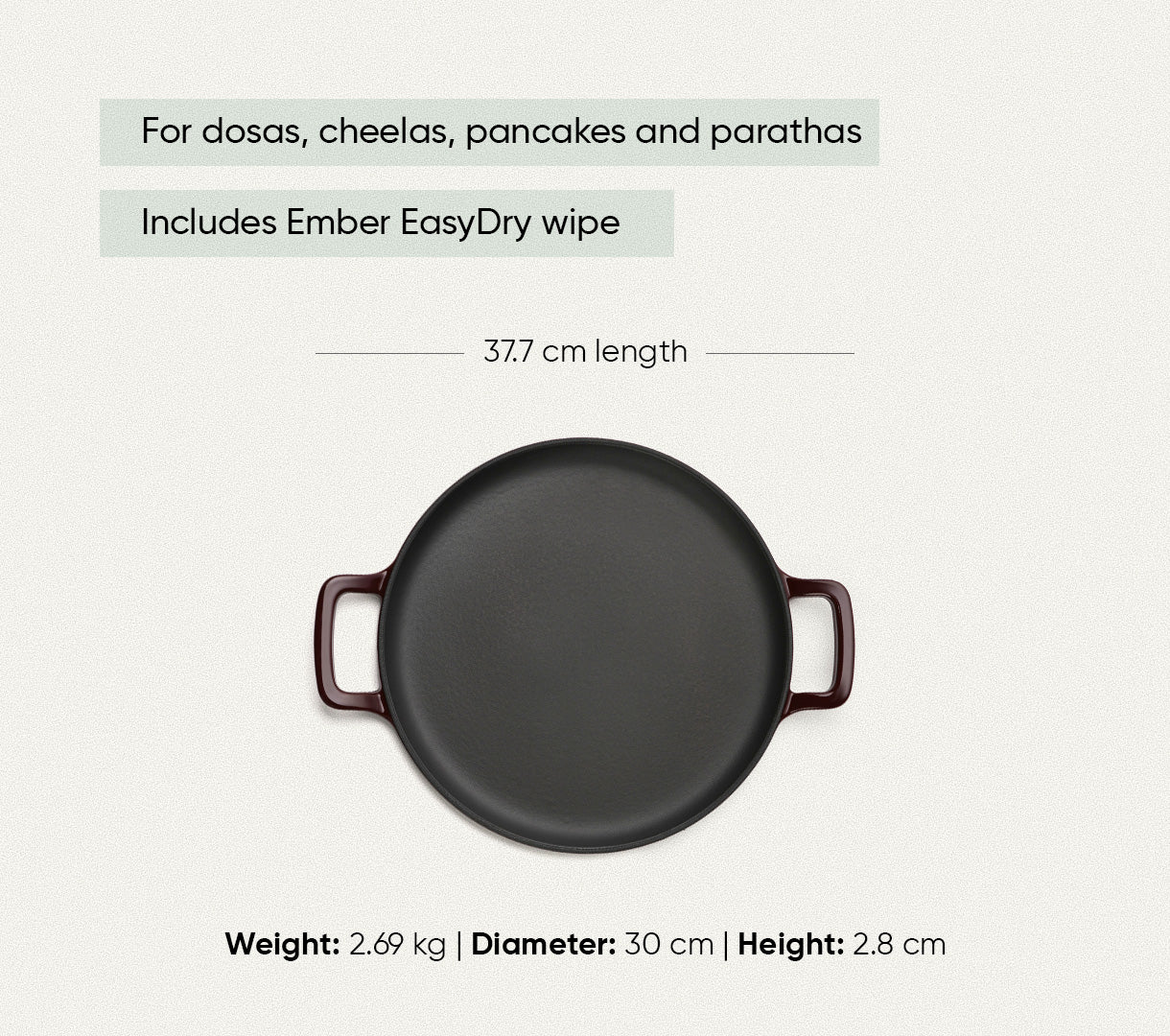 TitaniumClad™  Cast Iron Tawa 30cm - Wine