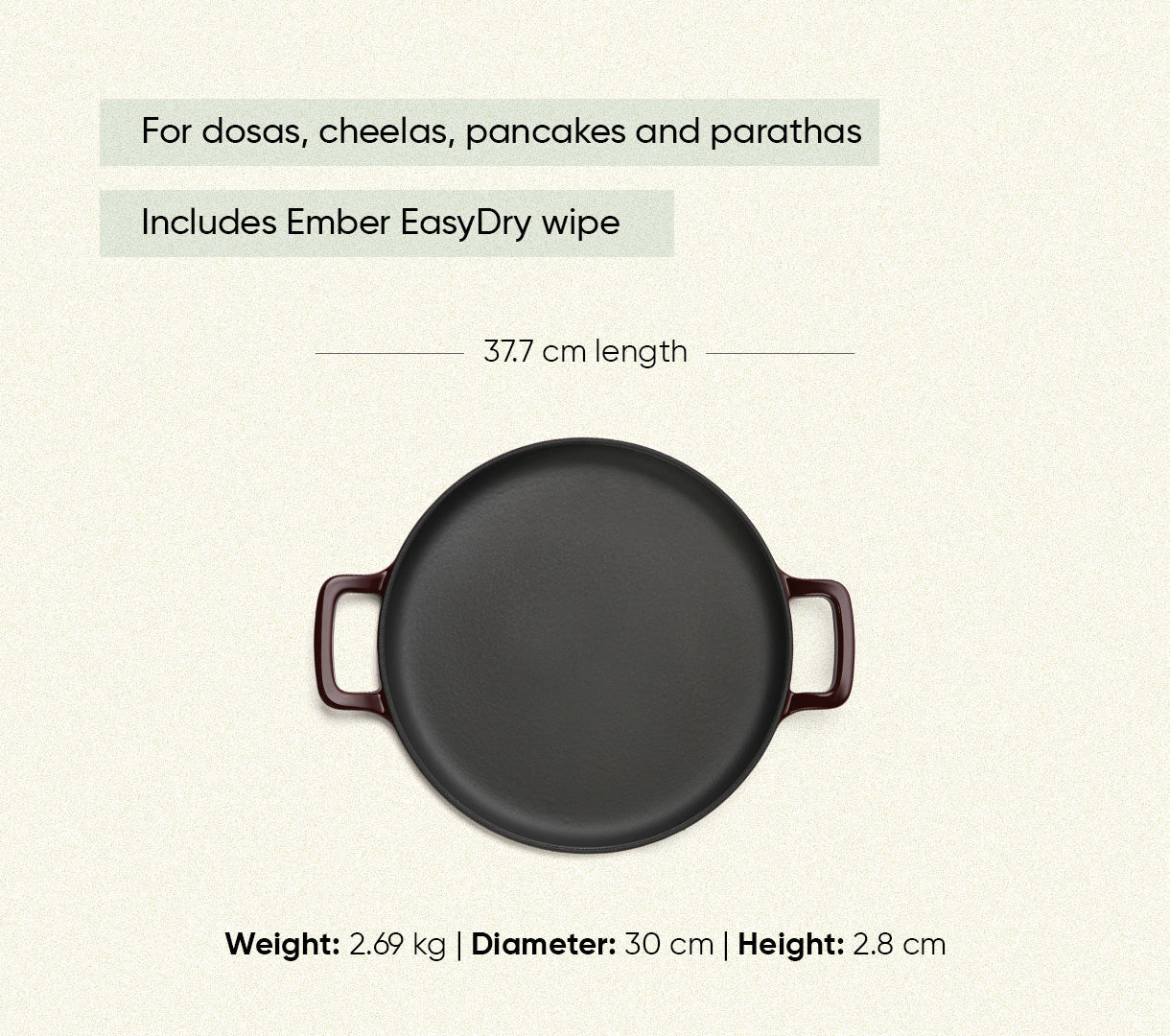 TitaniumClad™  Cast Iron Tawa 30cm - Wine