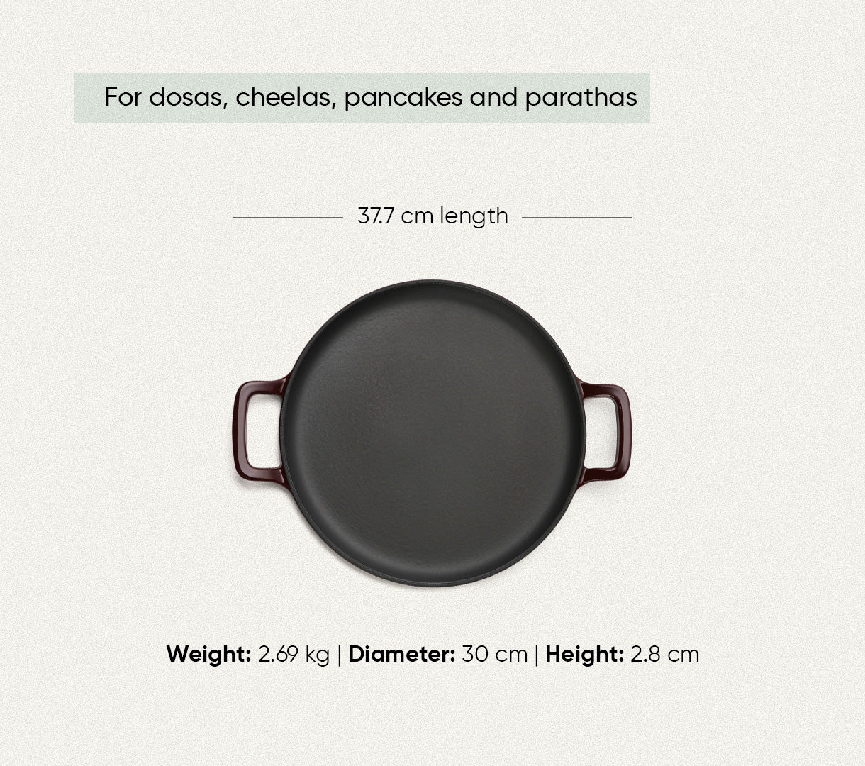 TitaniumClad™  Cast Iron Tawa 30cm - Wine