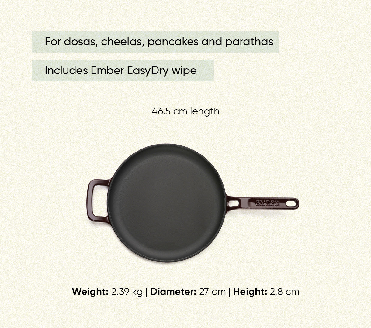 TitaniumClad™  Cast Iron Tawa 27cm - Wine
