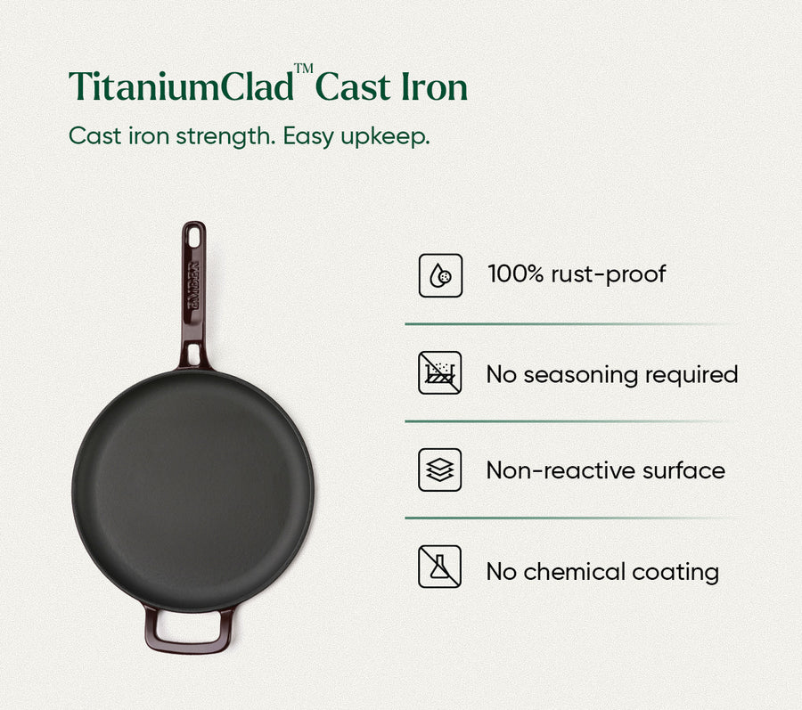 TitaniumClad™  Cast Iron Tawa 27cm - Wine