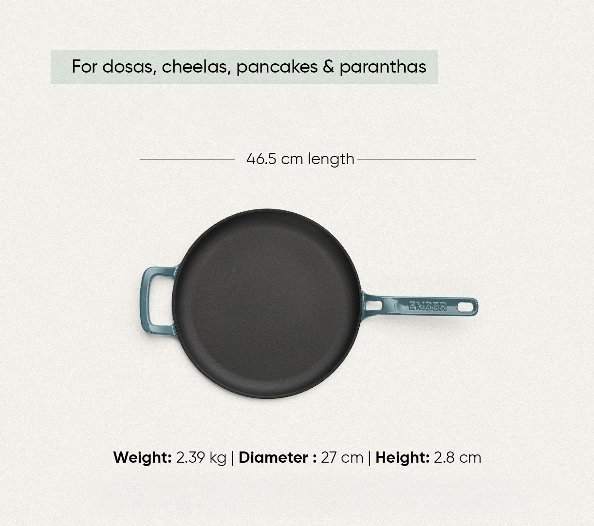TitaniumClad™  Cast Iron Tawa 27cm - Ocean
