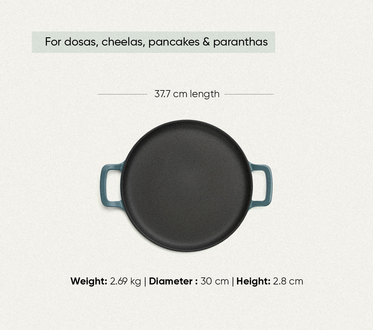 TitaniumClad™  Cast Iron Tawa 30cm - Ocean