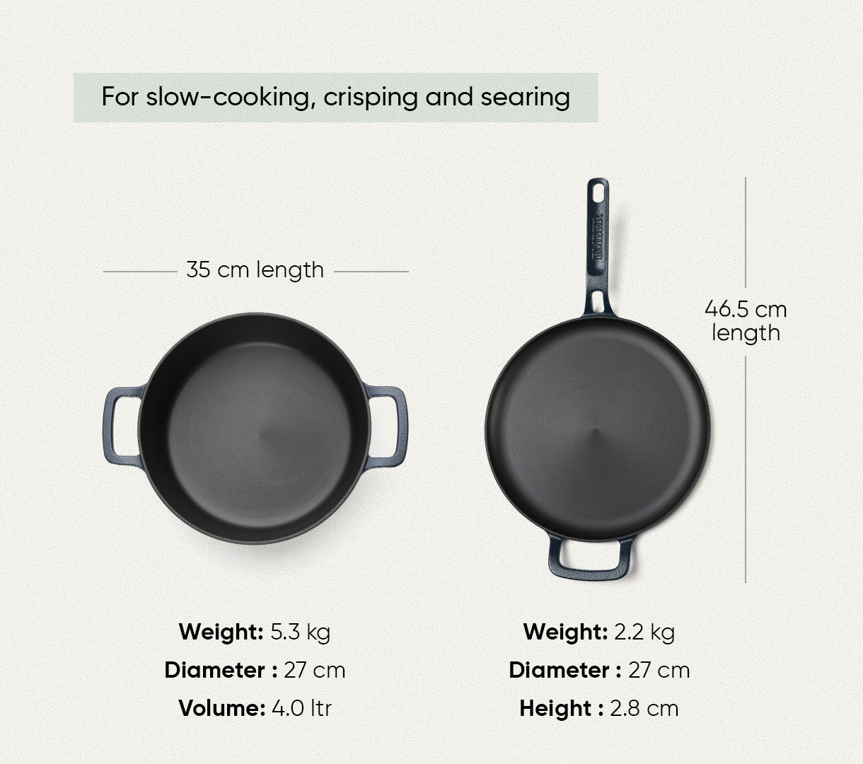 Pre-seasoned Cast Iron Duo - Nilgiri Blue