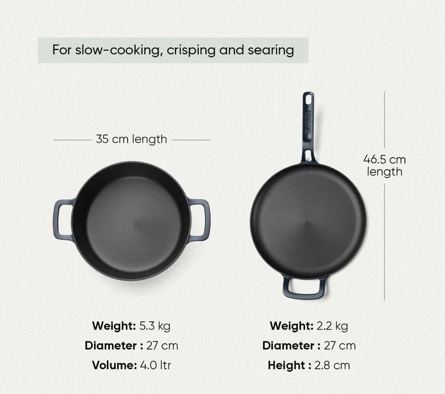 Pre-seasoned Cast Iron Duo - Nilgiri Blue