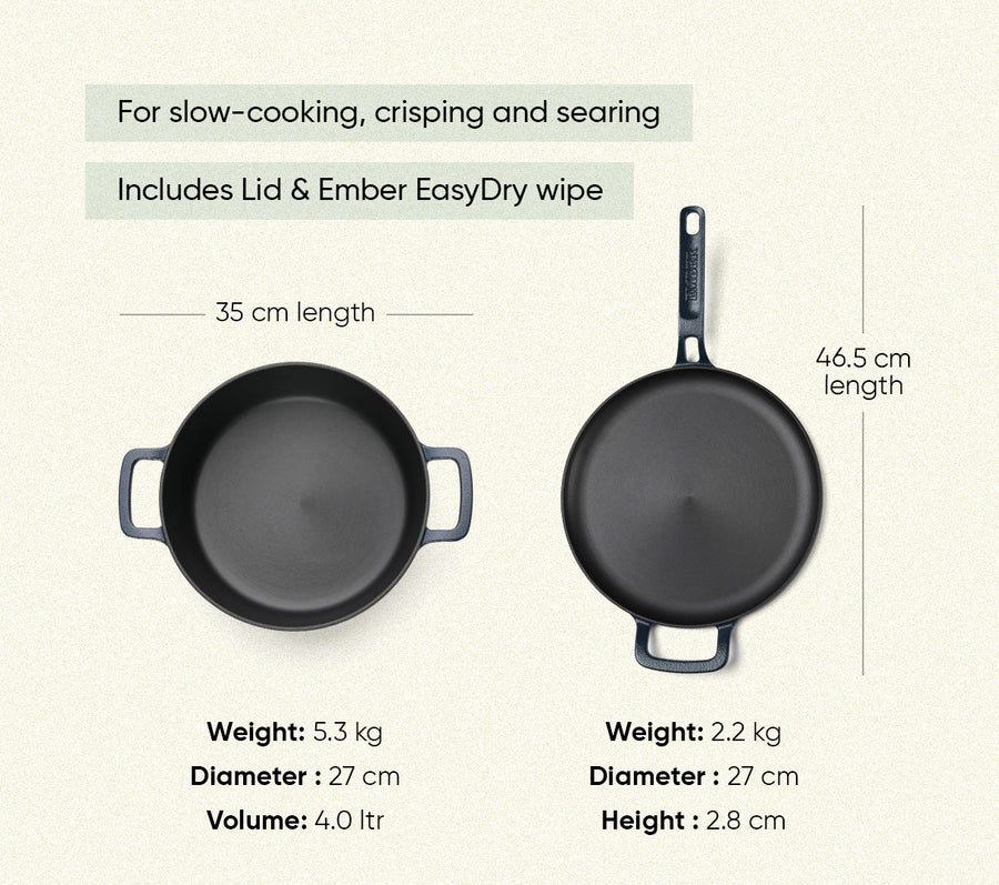 Pre-seasoned Cast Iron Duo - Nilgiri Blue