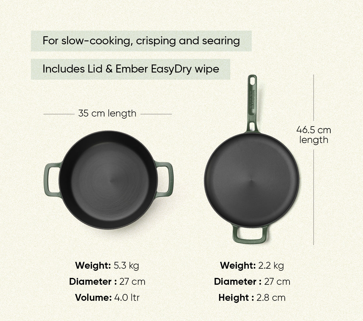 Pre-seasoned Cast Iron Duo - Coorg Green