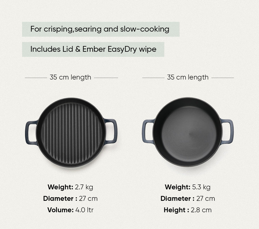 Pre-seasoned Cast Iron Duo - Nilgiri Blue