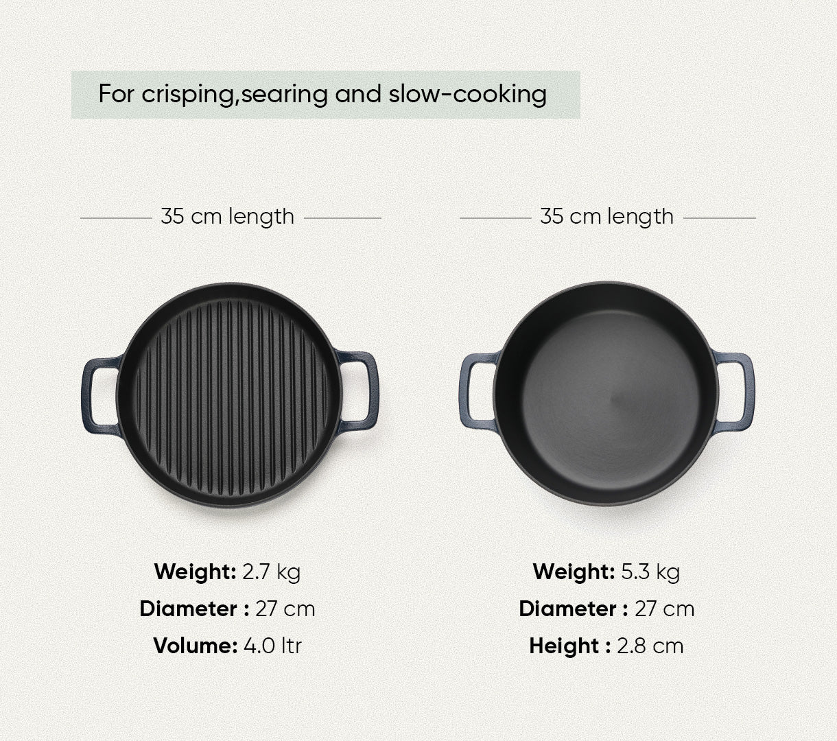 Pre-seasoned Cast Iron Duo - Nilgiri Blue