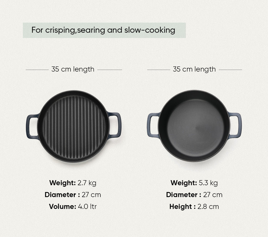 Pre-seasoned Cast Iron Duo - Nilgiri Blue