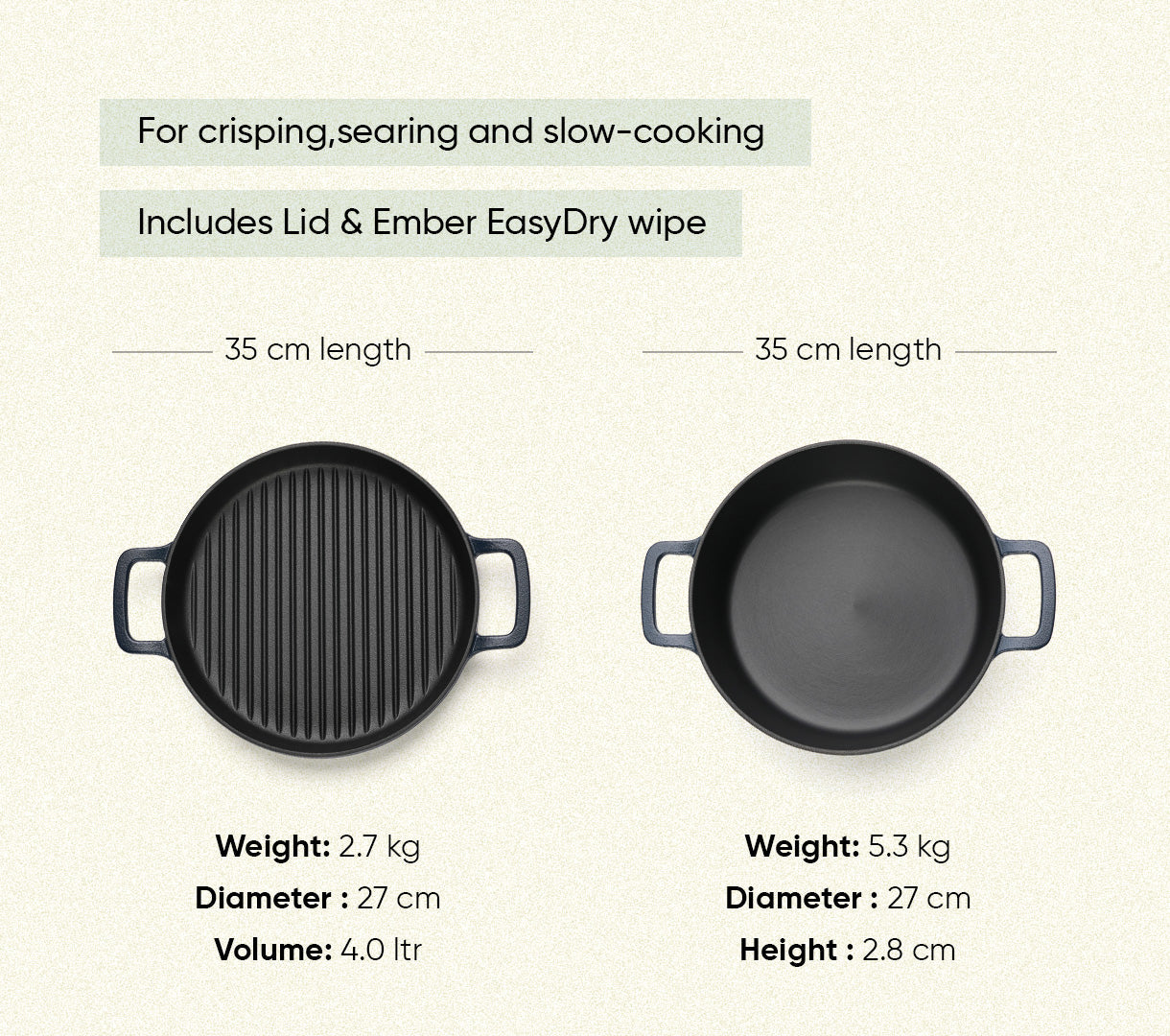 Pre-seasoned Cast Iron Duo - Nilgiri Blue