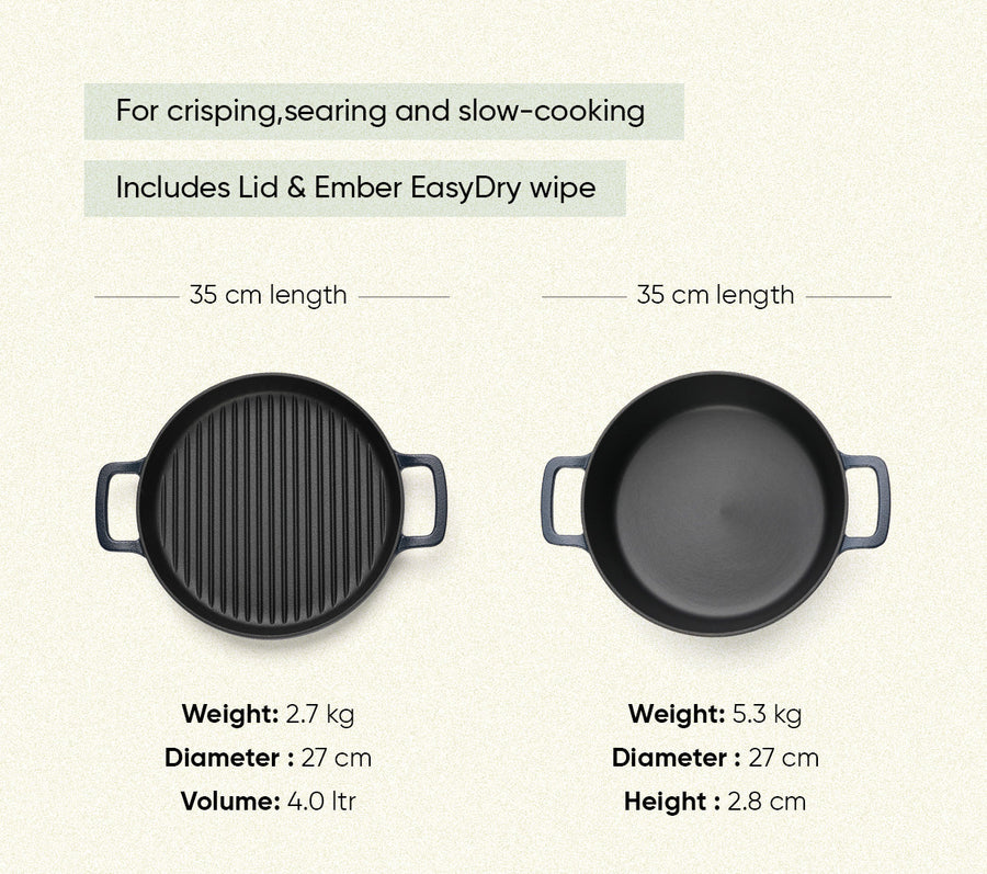 Pre-seasoned Cast Iron Duo - Nilgiri Blue
