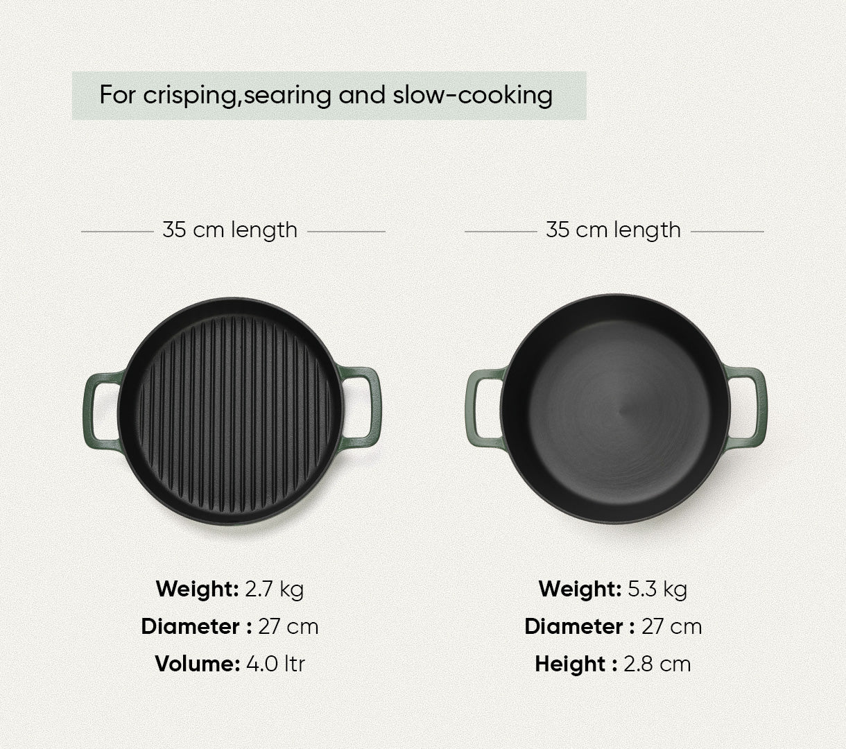 Pre-seasoned Cast Iron Duo - Coorg Green