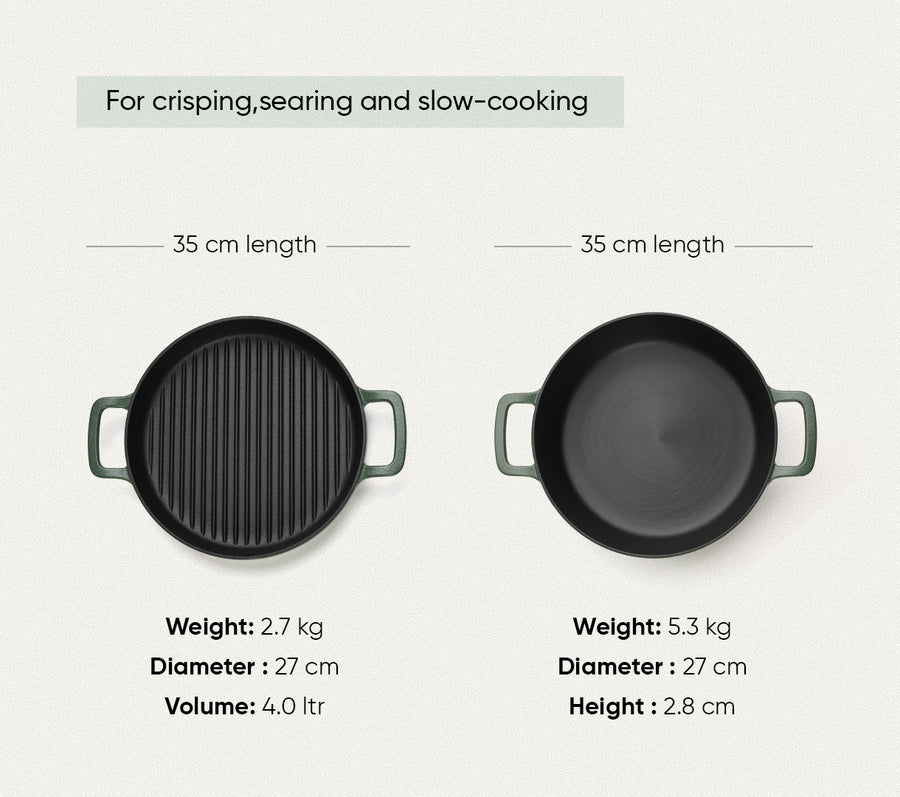 Pre-seasoned Cast Iron Duo - Coorg Green