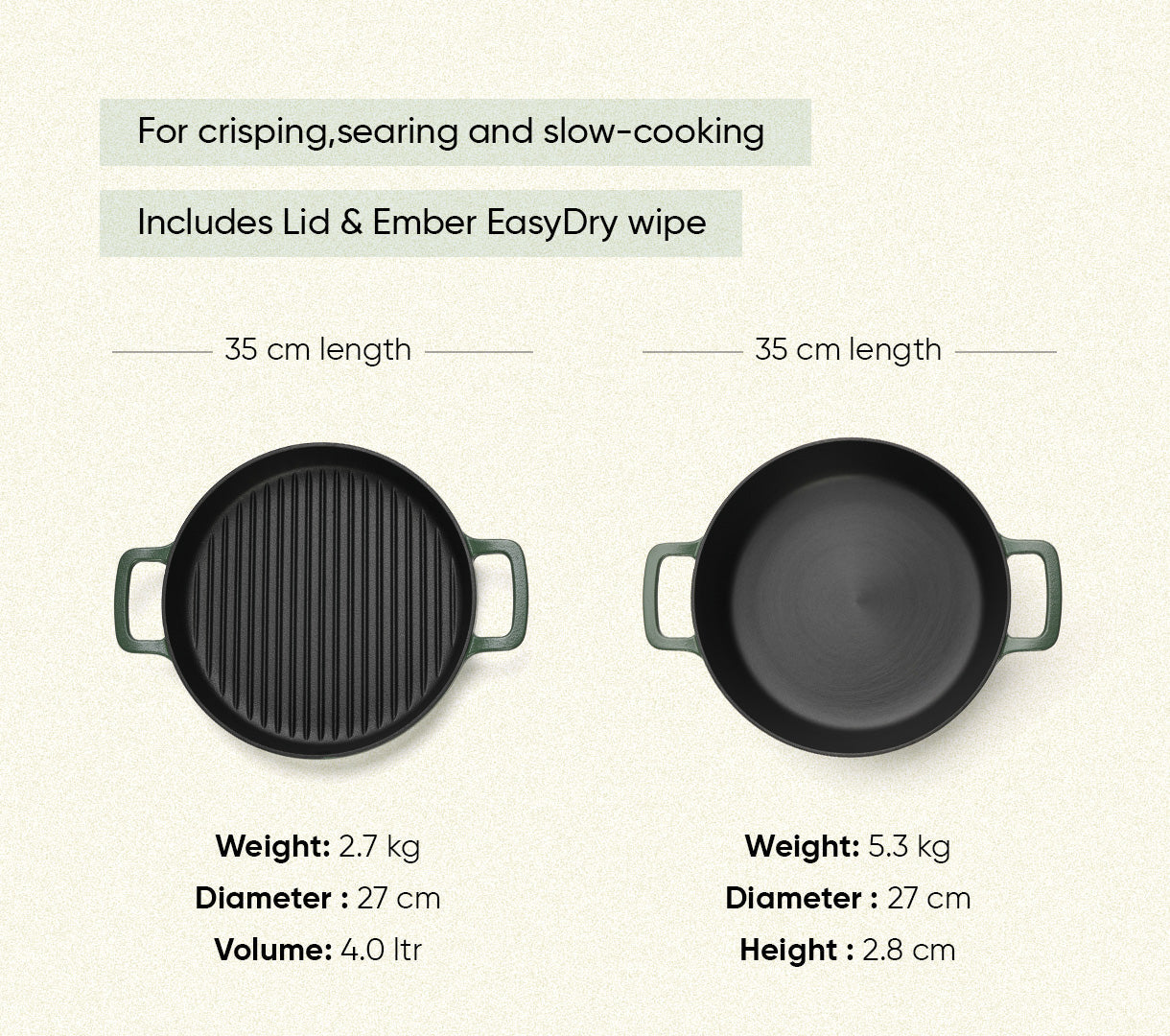 Pre-seasoned Cast Iron Duo - Coorg Green