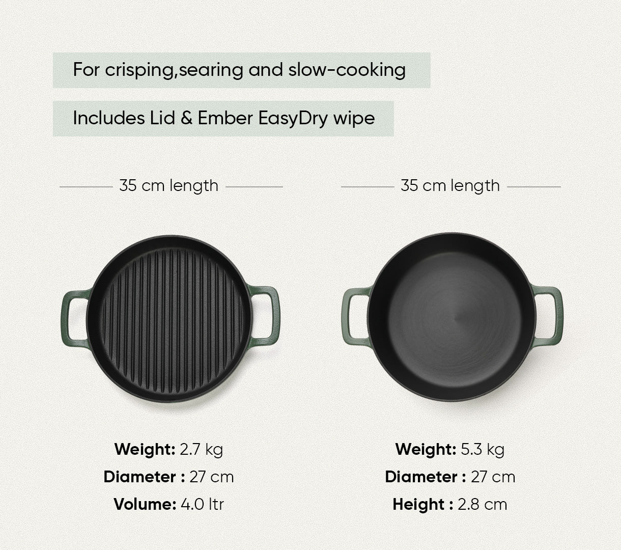 Pre-seasoned Cast Iron Duo - Coorg Green
