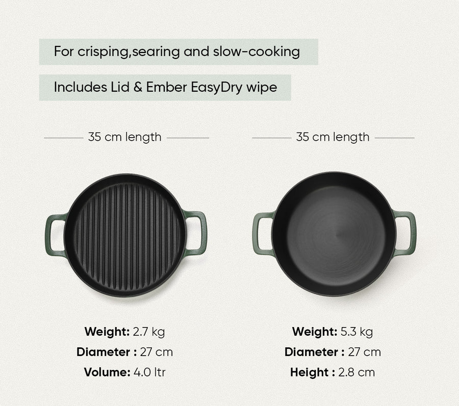 Pre-seasoned Cast Iron Duo - Coorg Green