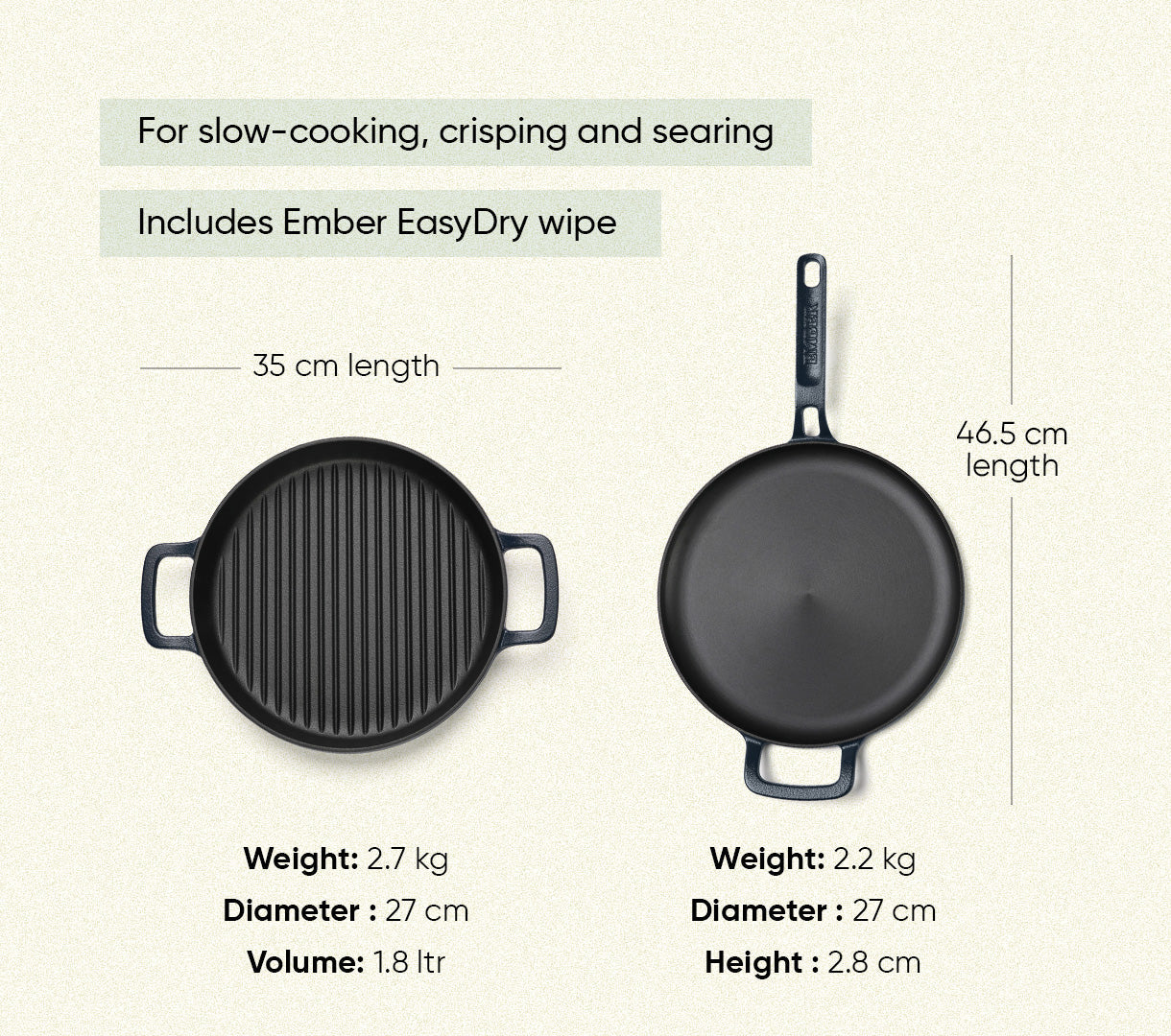 Pre-seasoned Cast Iron Duo - Nilgiri Blue