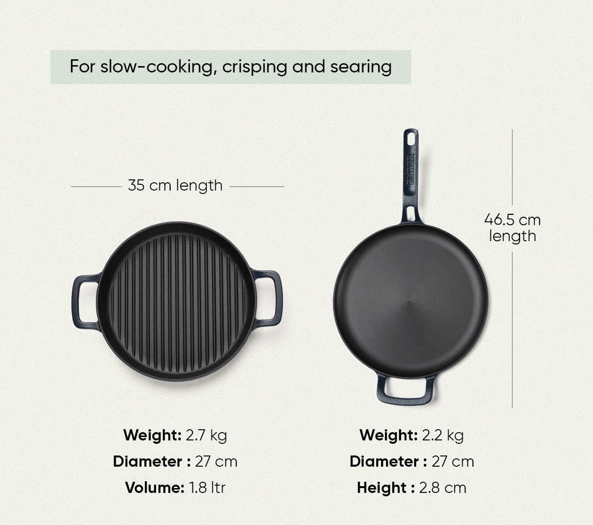 Pre-seasoned Cast Iron Duo - Nilgiri Blue