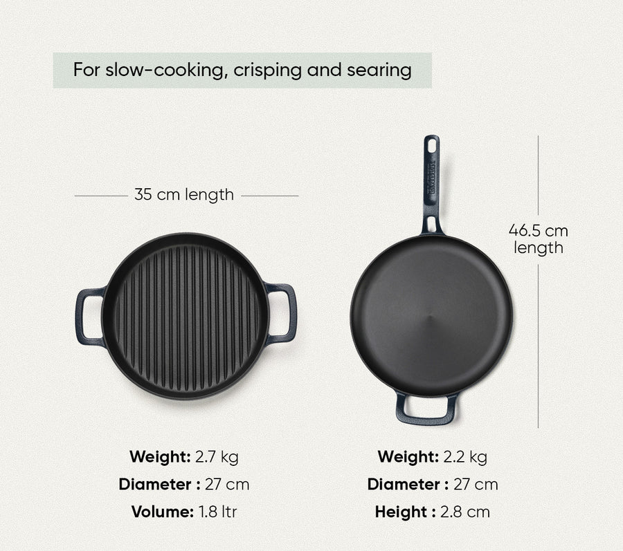 Pre-seasoned Cast Iron Duo - Nilgiri Blue