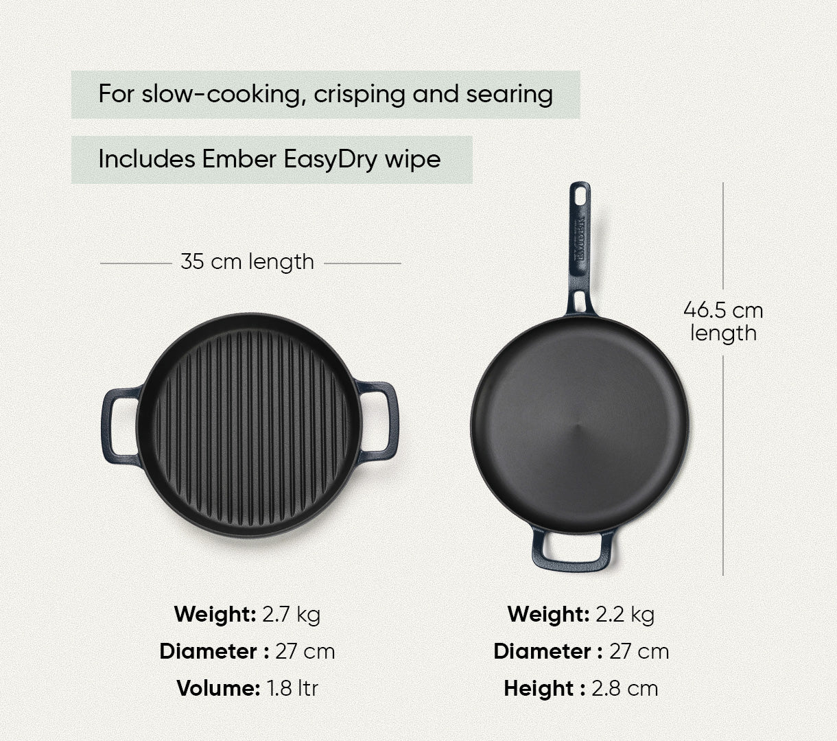 Pre-seasoned Cast Iron Duo - Nilgiri Blue