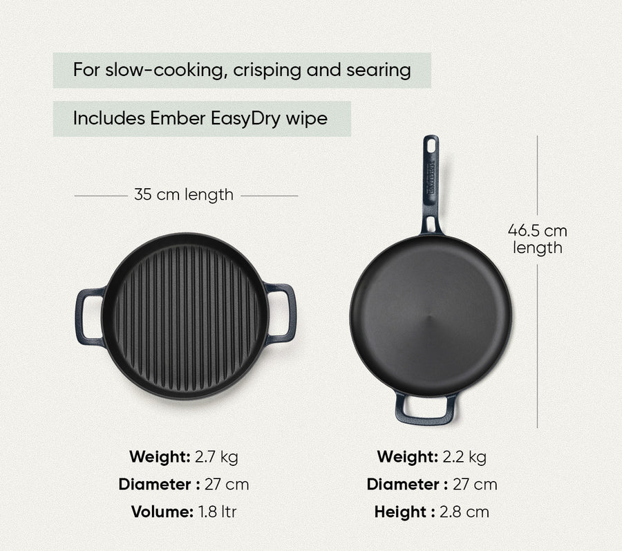 Pre-seasoned Cast Iron Duo - Nilgiri Blue