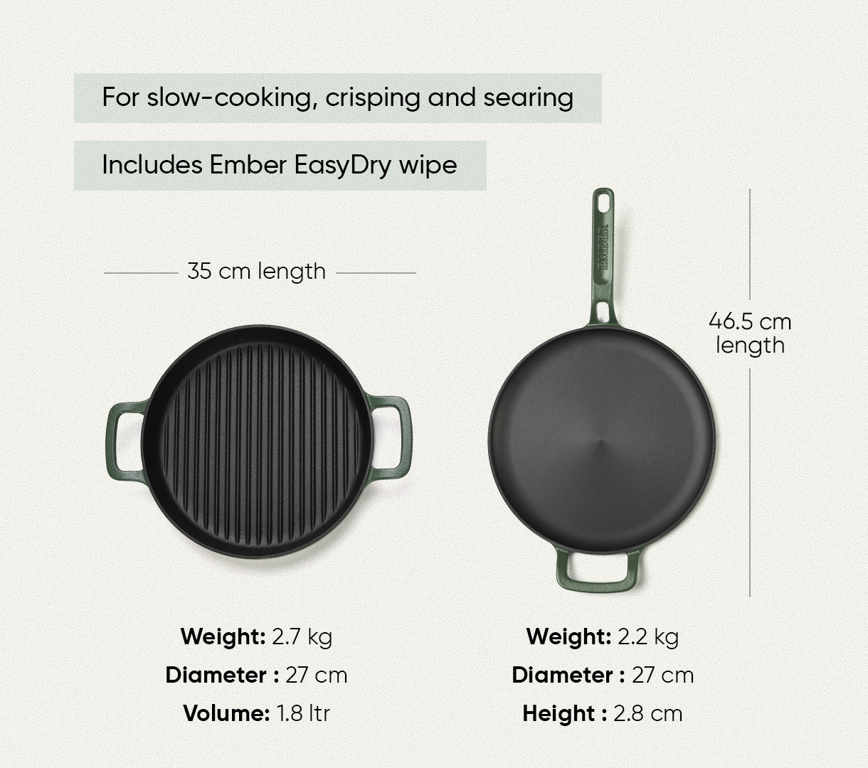 Pre-seasoned Cast Iron Duo - Coorg Green