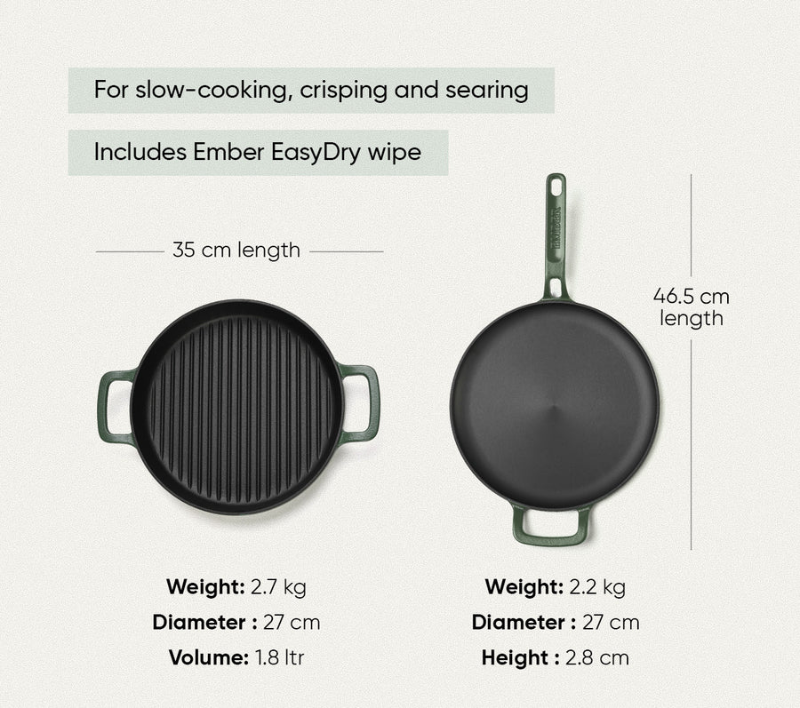 Pre-seasoned Cast Iron Duo - Coorg Green