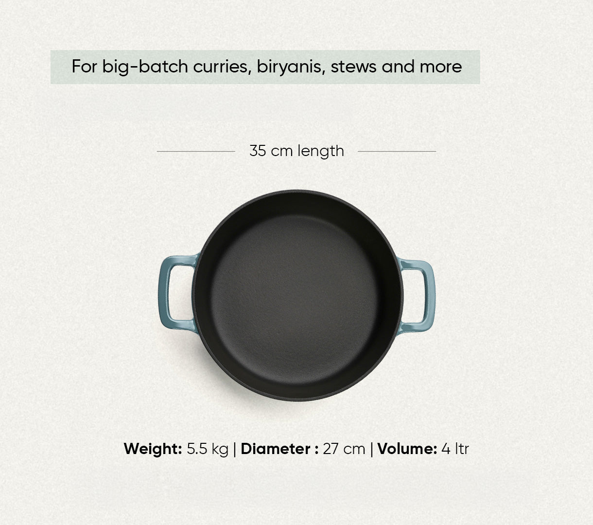 TitaniumClad™  Cast Iron Dutch Oven 27cm - Ocean