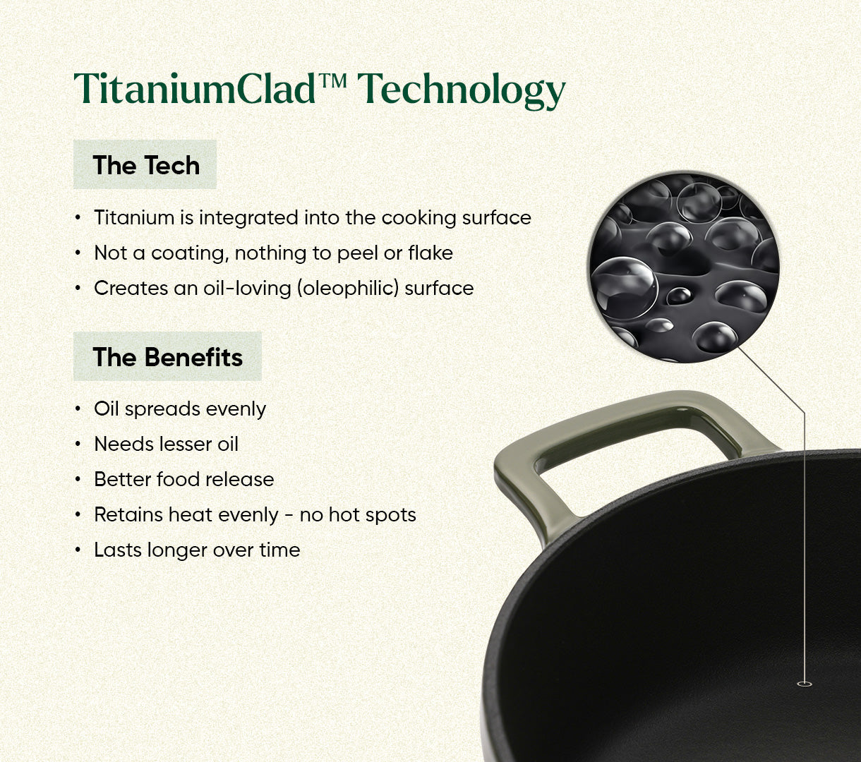 TitaniumClad™  Cast Iron Dutch Oven 27cm - Sage