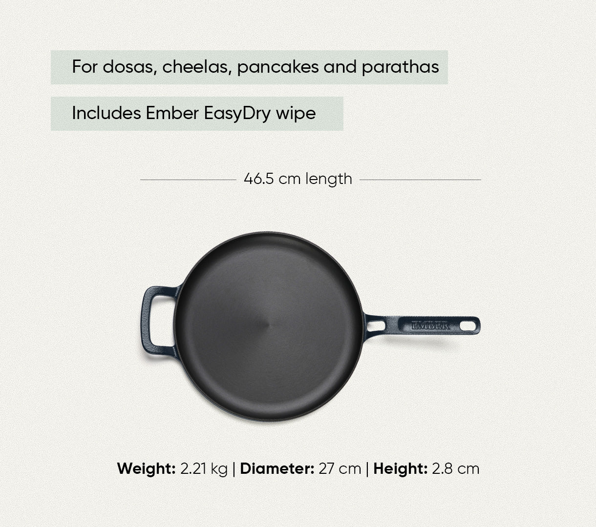 Pre-Seasoned Tawa 27 cm - Nilgiri Blue