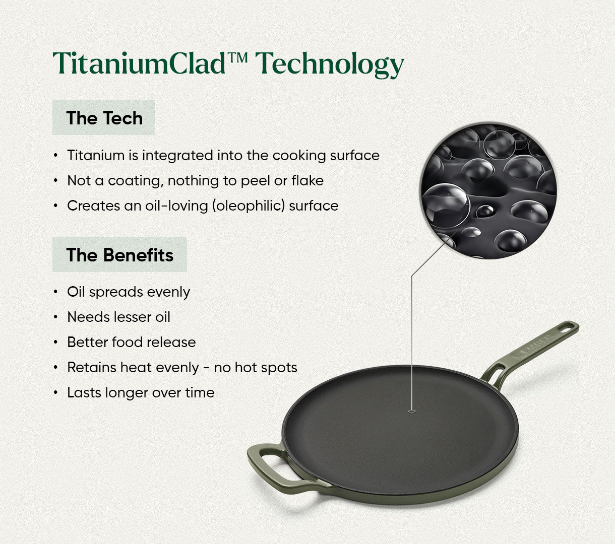 TitaniumClad™  Cast Iron Tawa 27cm - Sage