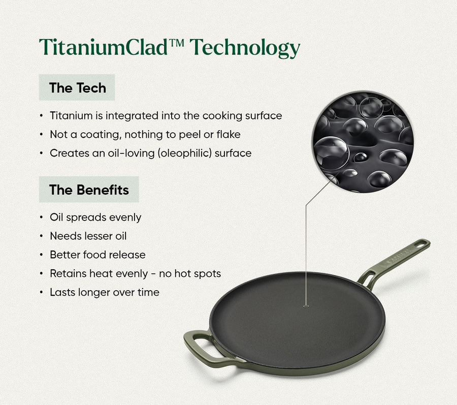 TitaniumClad™  Cast Iron Tawa 27cm - Sage