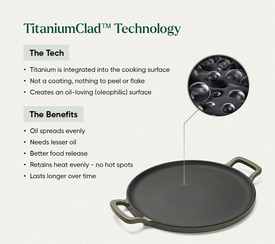 TitaniumClad™  Cast Iron Tawa 30cm - Sage